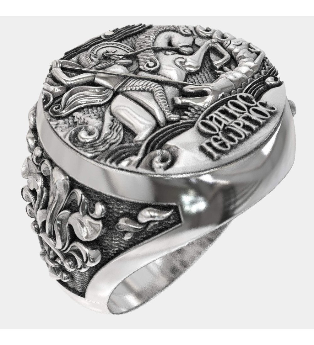 Anillo de sello San Jorge venciendo al dragón 0479