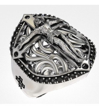 Bague Signet Crucifix Jésus Sauveur 0495