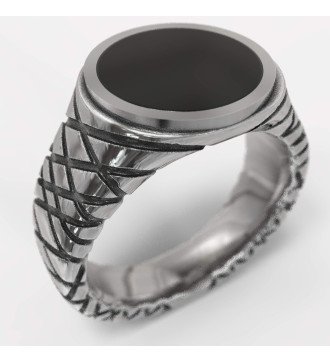 Bague en argent avec pierre en onyx noir 0810
