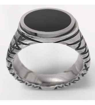 Ασημένιο Δαχτυλίδι Με Μαύρη Πέτρα Όνυχα 0810