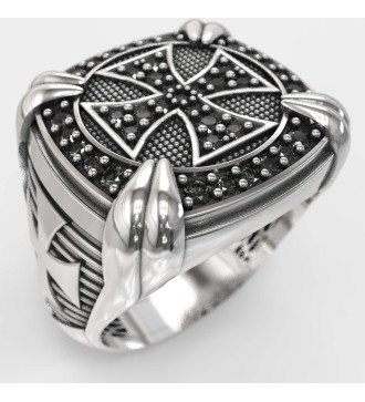 Mens Christian Cross Signet Ring 0887