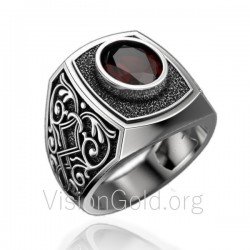 Серебряное кольцо ручной работы с красным драгоценным камнем 0027