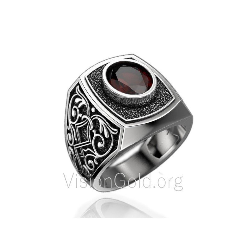 Ανδρικό Δαχτυλίδι Με Κόκκινη Πέτρα