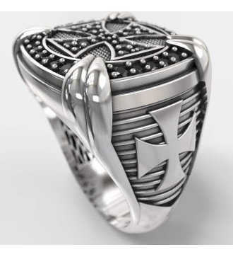 Mens Christian Cross Signet Ring 0887