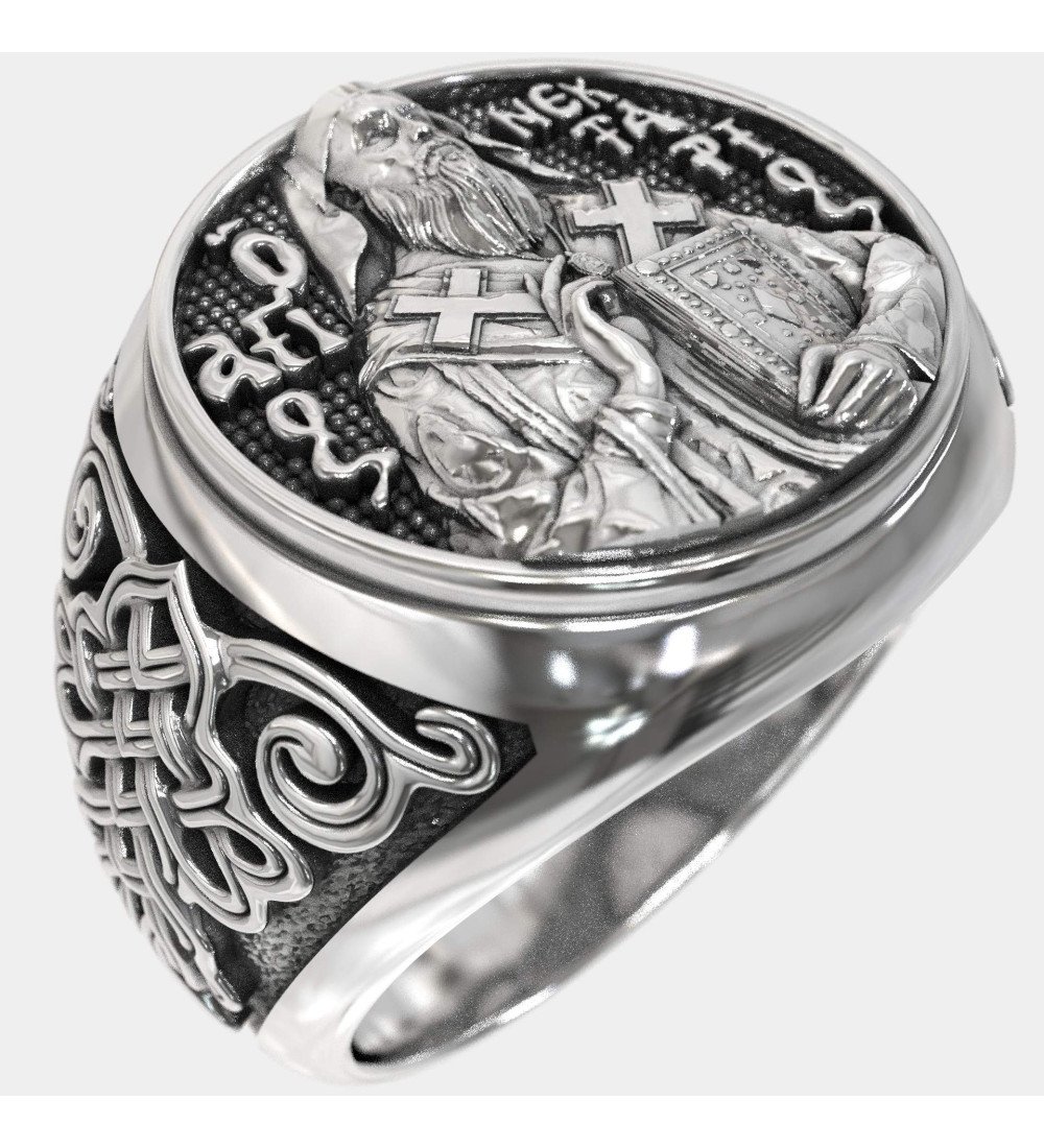Bague chevalière orthodoxe pour homme St. Nectarios 0896