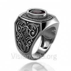 Мужское серебряное мужской печатка кольцо с центральным камнем