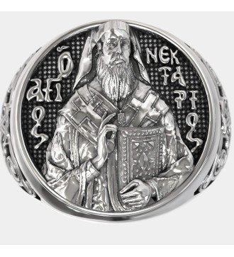 Bague chevalière orthodoxe pour homme St. Nectarios 0896