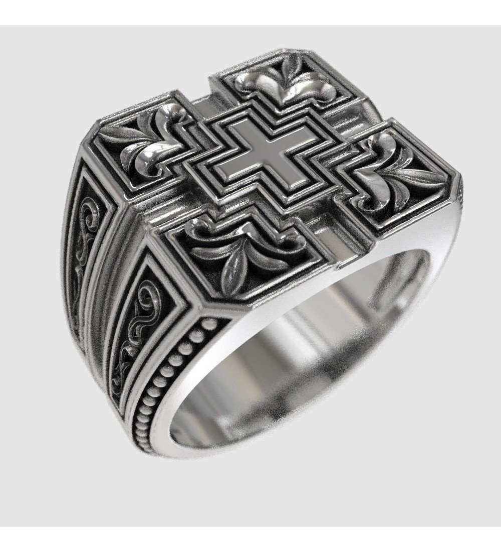 Bague religieuse chrétienne avec croix 0063