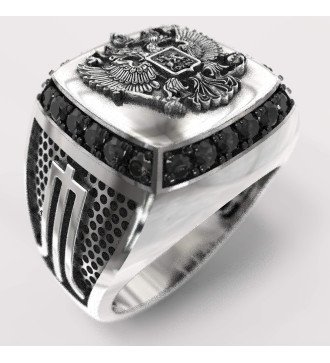 Herrenring mit doppelköpfigem Adler und Steinen 0076