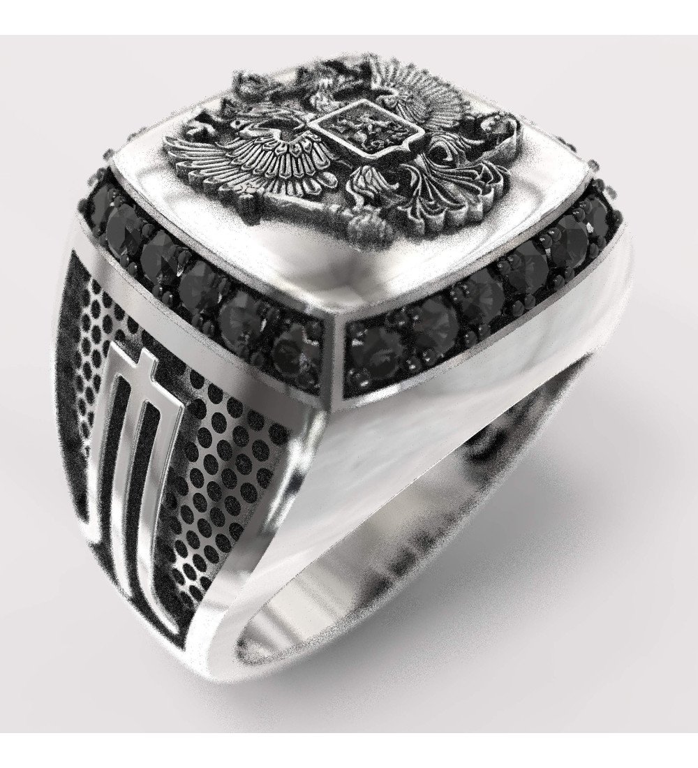 Ανδρικο Δαχτυλιδι Με Δικεφαλο Αετο Και Πετρες 0076