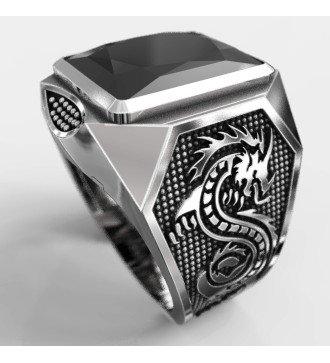 Bague dragon avec pierre noire 0082