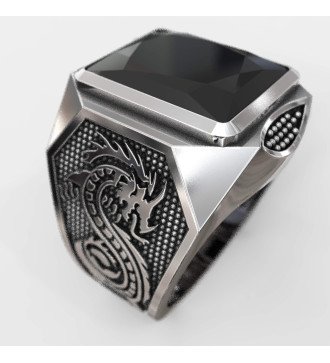 Anillo de dragón genial con piedra negra 0082