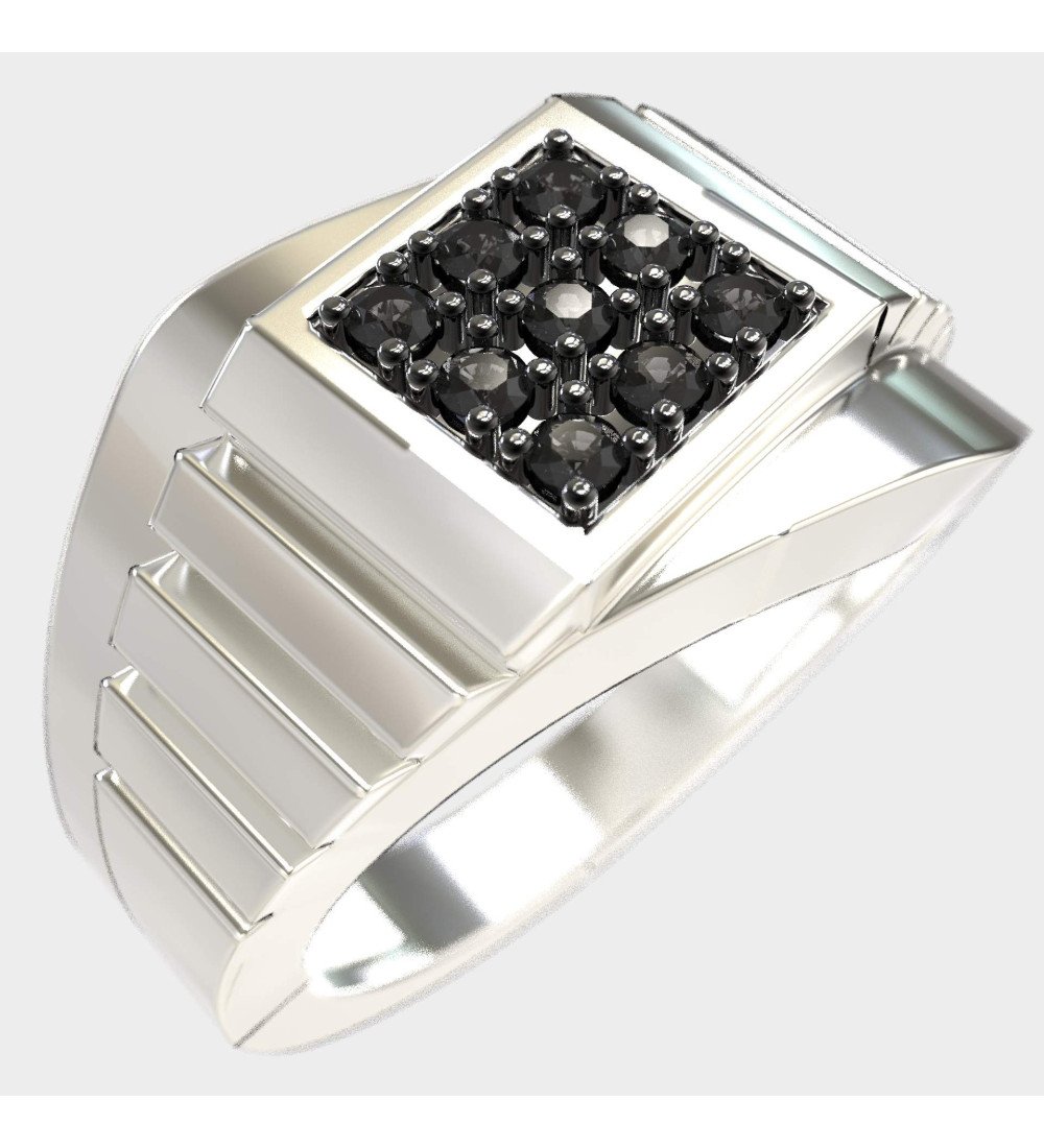 Hochzeit Herrenring mit schwarzen Diamanten in Sterling Silber