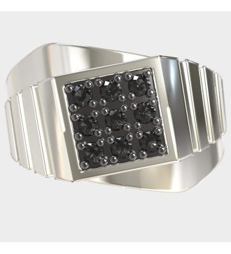 Wedding Men's Ring with Black Diamonds in Sterling Silver 0085