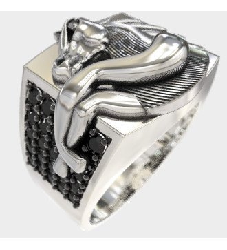 Silber Pferdekopf Signet Ring 0101