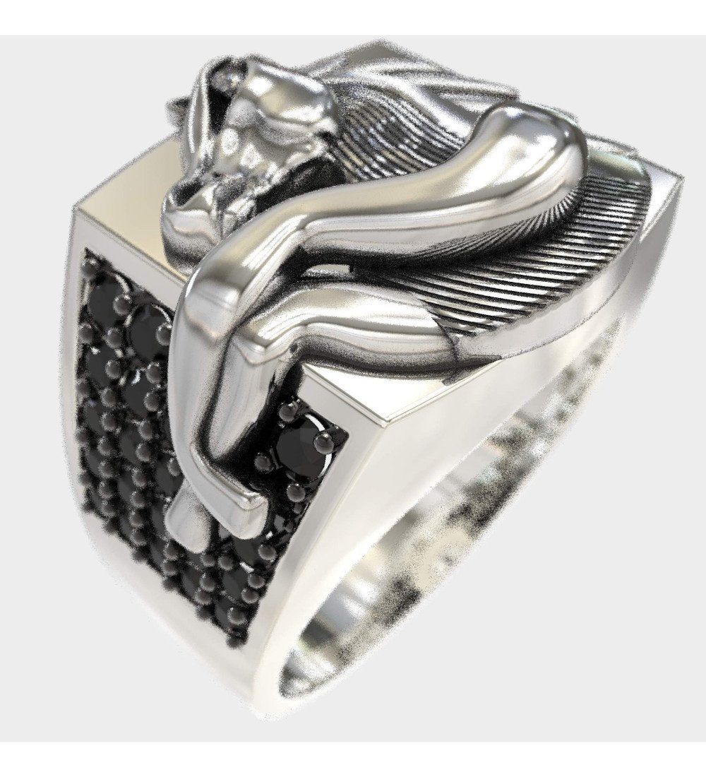 Silber Pferdekopf Signet Ring 0101