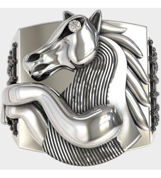 Silber Pferdekopf Signet Ring 0101