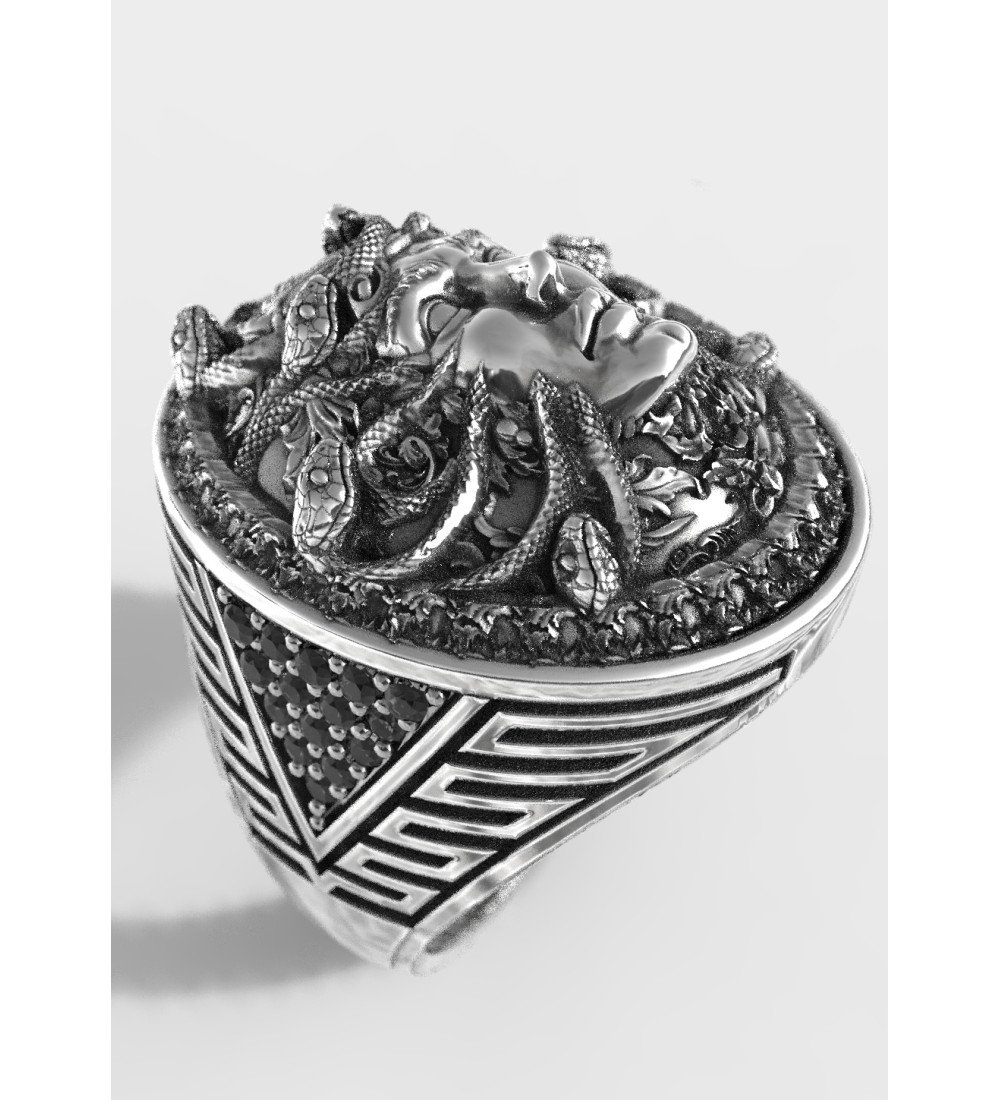 Statement Gorgon Medusa Anillo Biker Plata Hombre 0719