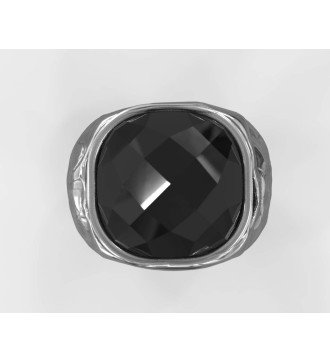 Μοντέρνο Ασημένιο Δαχτυλίδι Για Άνδρες Με Μαύρο Λίθο Όνυχα 0689