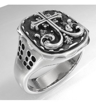Bague chevalière chrétienne pour homme Croix byzantine 0627