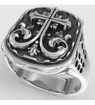 Bague chevalière chrétienne pour homme Croix byzantine 0627