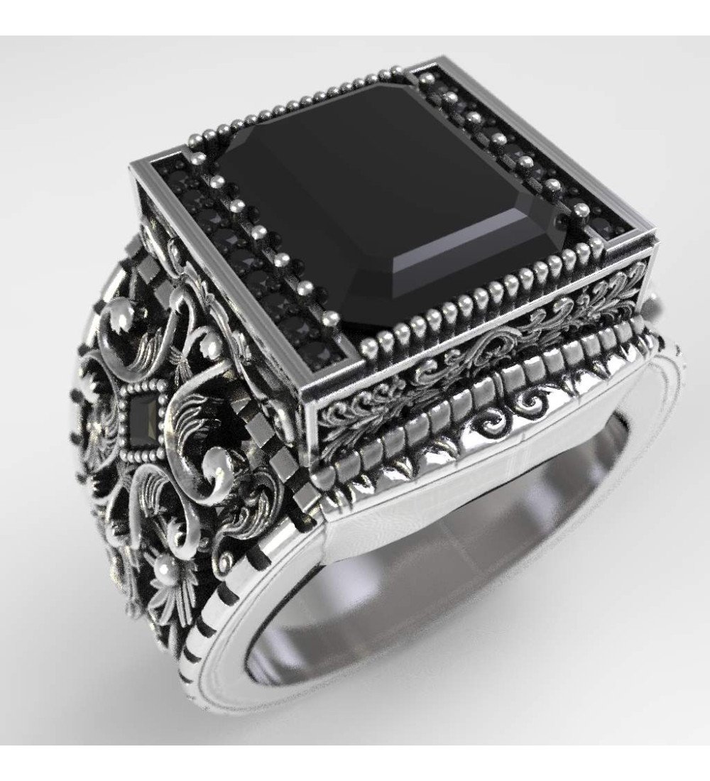 Onyx Gravé Bague Signet Vintage pour Homme 0628