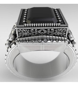 Onyx Grabado Vintage Anillo de sello de los hombres 0628