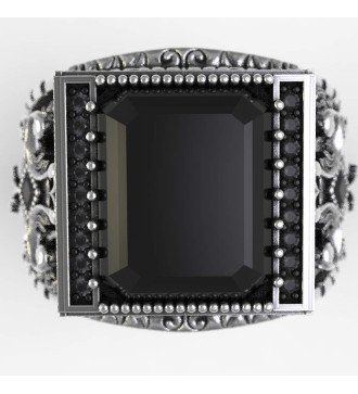Onyx Grabado Vintage Anillo de sello de los hombres 0628