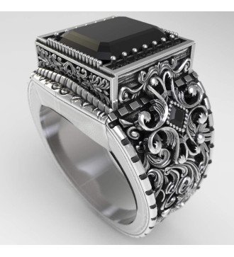 Onyx Grabado Vintage Anillo de sello de los hombres 0628