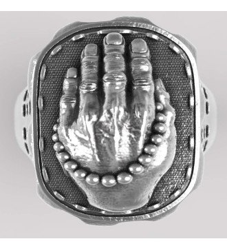 Христианское серебряное кольцо-печатка "Молящиеся руки" 0633