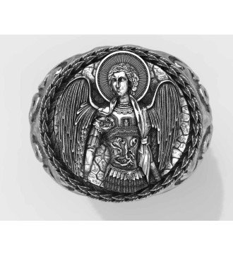 Bague en argent Signet Chrétien Archange Michel 0704