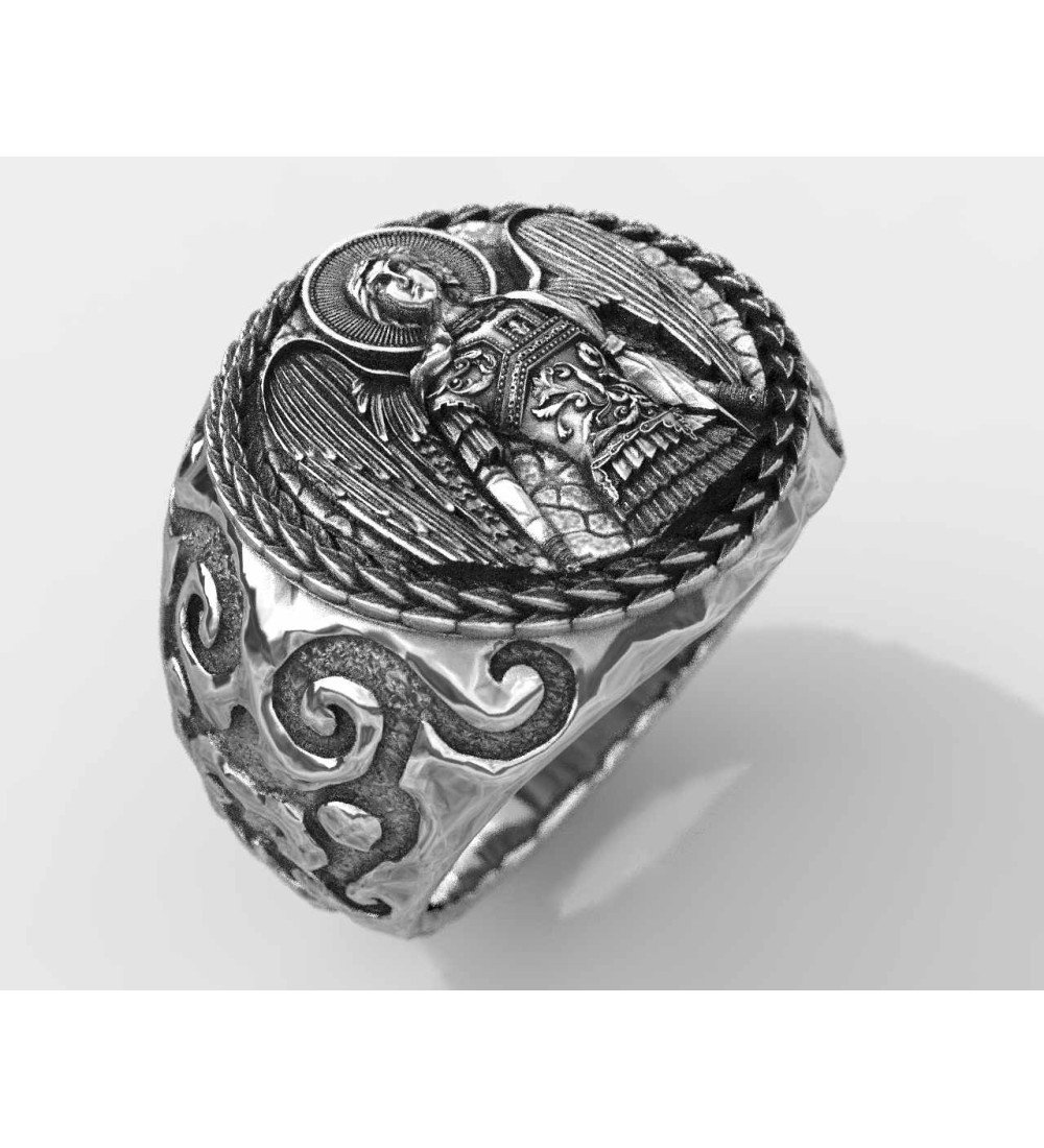 Christian Signet Anillo de Plata Arcángel Miguel 0704