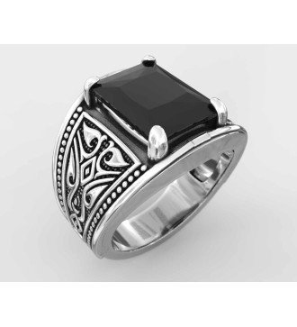 Onyx negro Signet Anillo de plata para hombre 0691