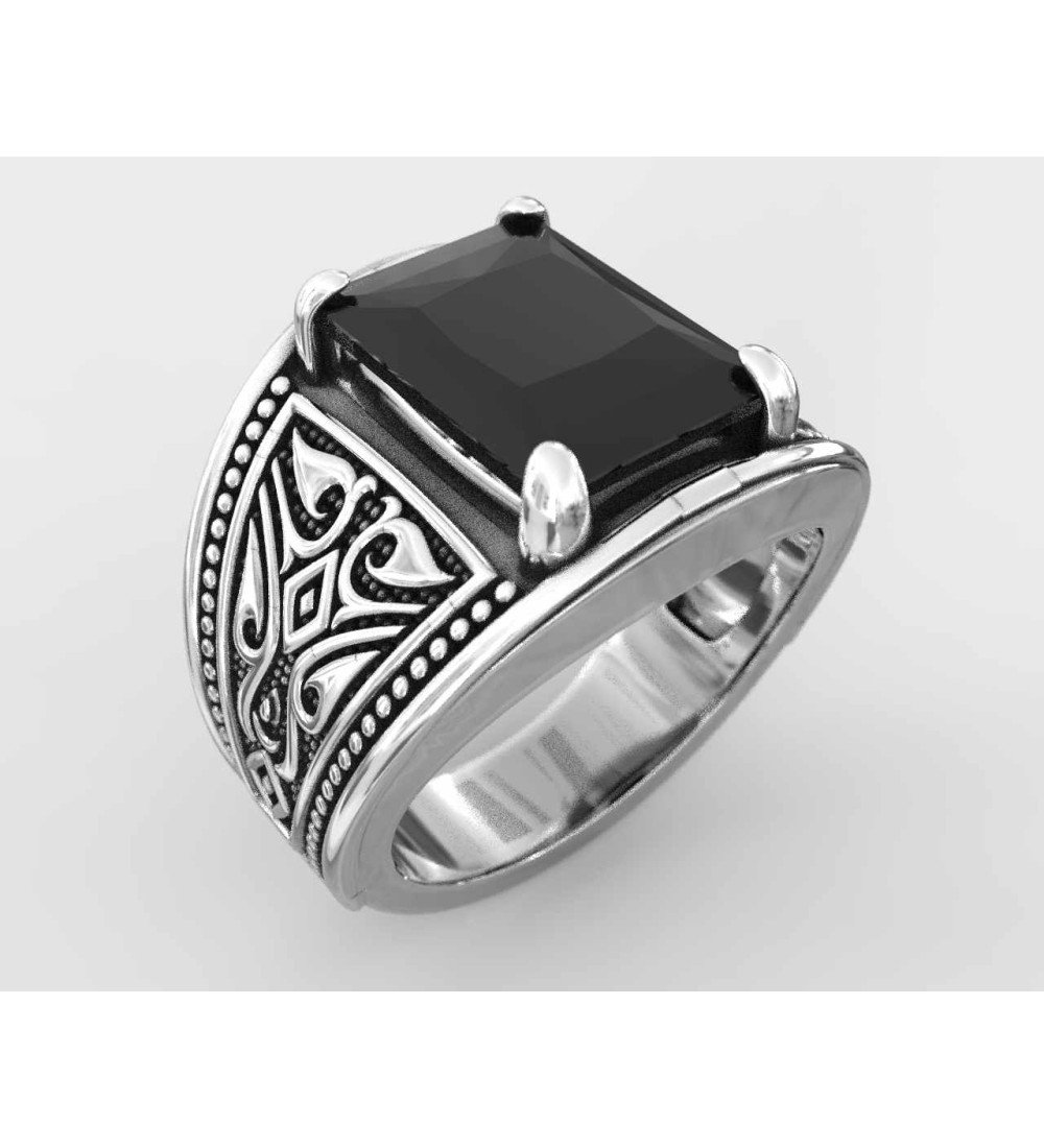 Onyx negro Signet Anillo de plata para hombre 0691