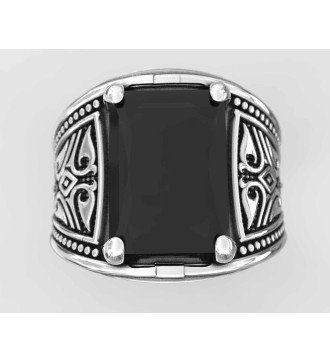 Onyx negro Signet Anillo de plata para hombre 0691