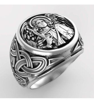Unisex Ασημένιο Χειροποίητο Δαχτυλίδι Με Τον Αρχάγγελο Μιχαήλ