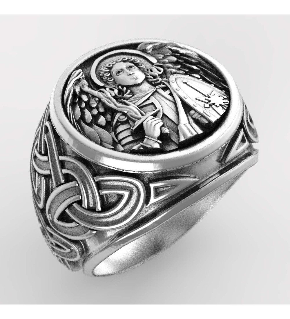Unisex Silber Handmade Ring mit Erzengel Michael 0668