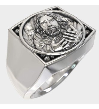 Bague chevalière à visage de Jésus-Christ pour hommes 0684