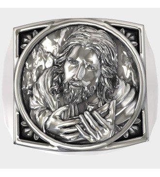 Bague chevalière à visage de Jésus-Christ pour hommes 0684