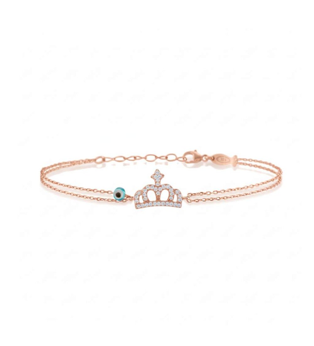 Pulsera de plata de lujo Corona chapada en oro rosa 0007R