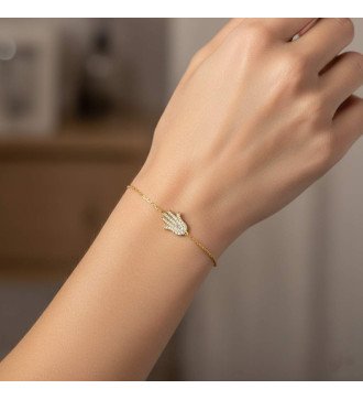 Silver Fatima Hand Bracelet with Zircon 0013K