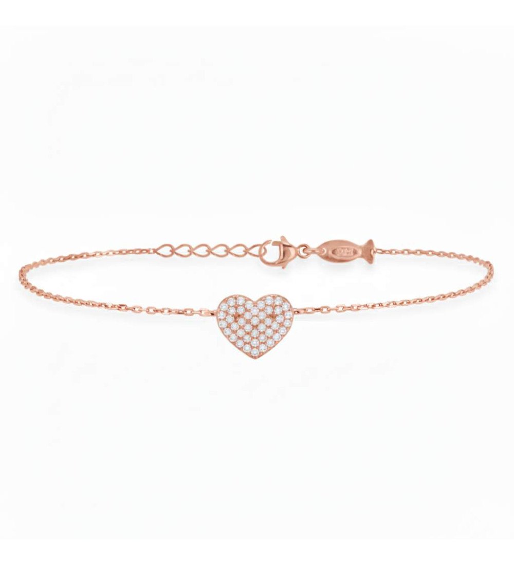 Elegante Pulsera de Plata Rosa con Corazón de Circonitas 0010R