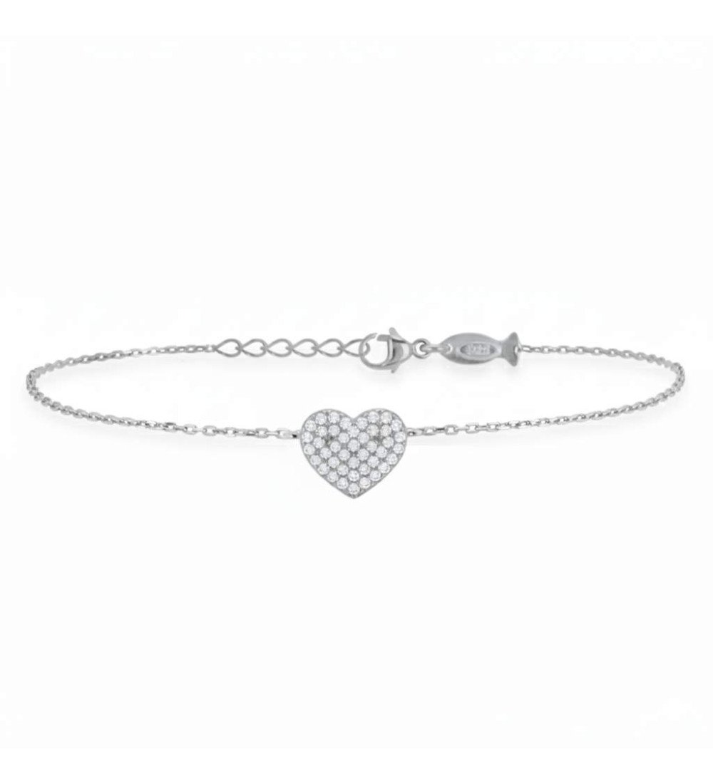 Regalo de Aniversario Pulsera Corazón Plata con Circonitas