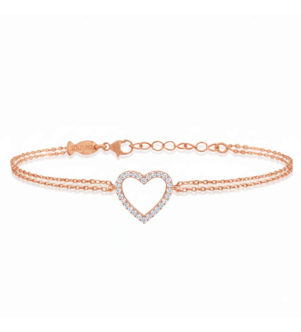 Corazón de oro rosa con circón pulsera hecha a mano para regalo