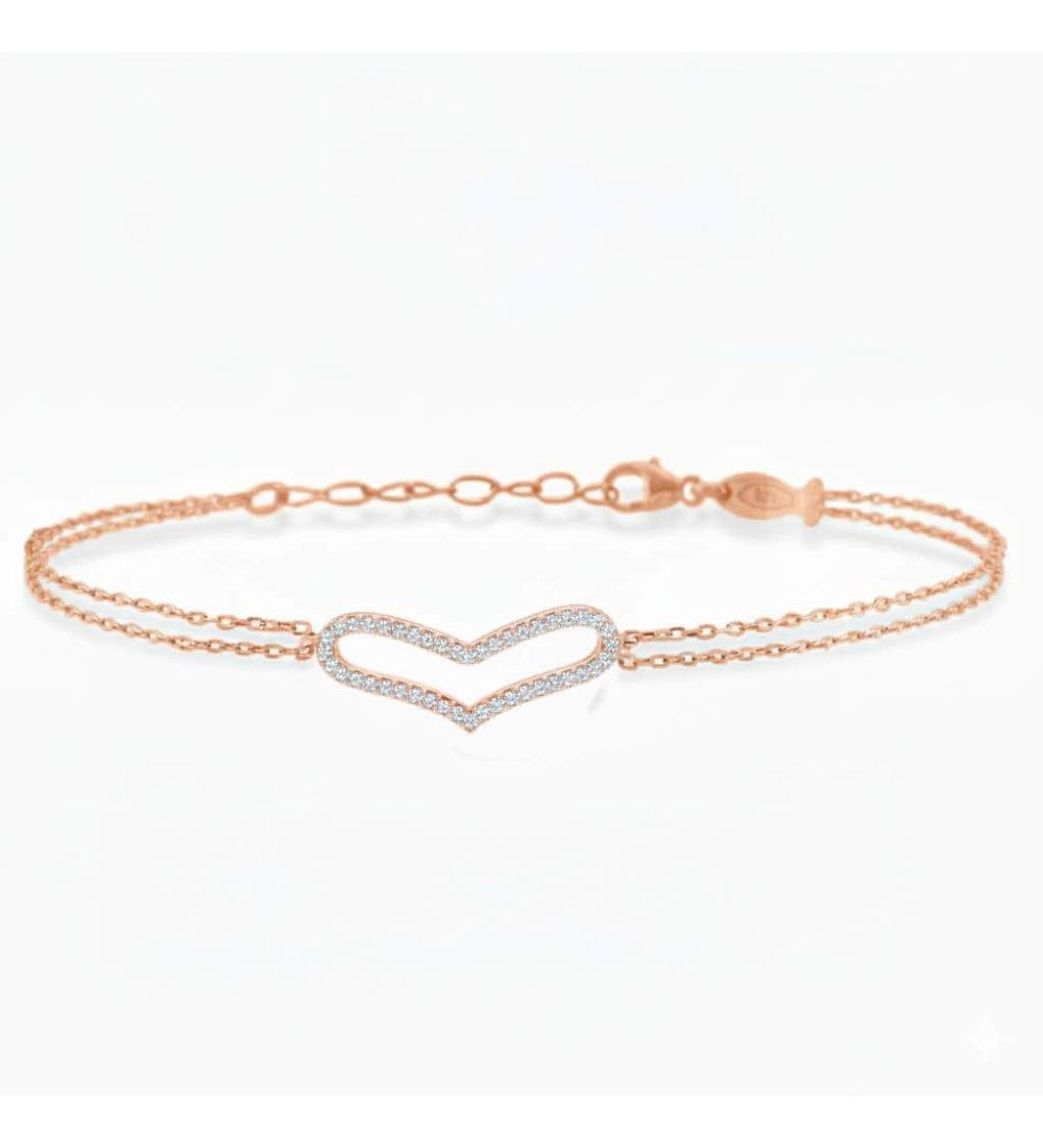 Ασημένιο Βραχιολι Καρδια Ροζ Χρυσο Ρομαντικο Δωρο 0020R