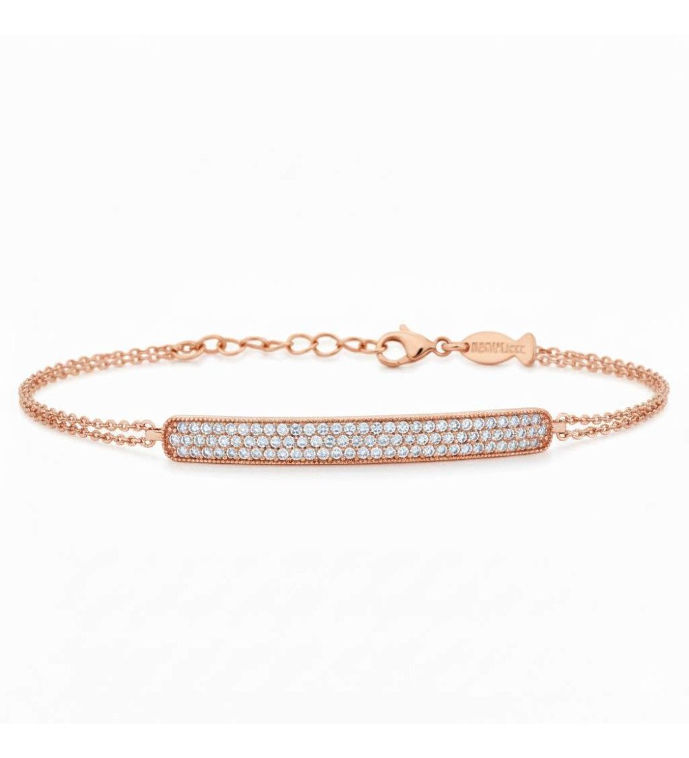 Feminine Γυναικείο Ασημένιο Βραχιόλι Μπάρα Ροζ Χρυσο 0026R