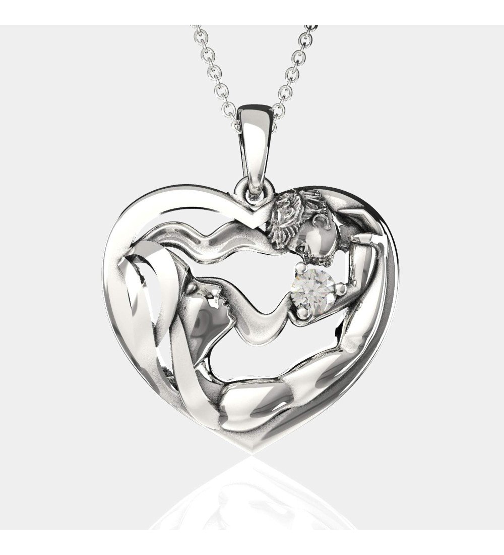 Collana in argento Mamma e bambino con zircone per regalo di