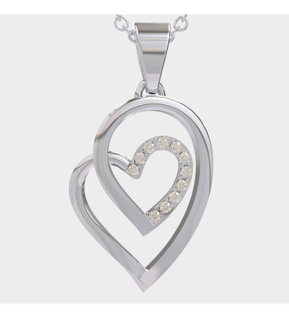 Ciondolo doppio cuore in argento con zirconi bianchi 0631L