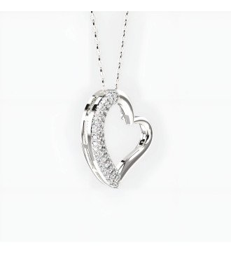 Geschenk Silber Passion Herz Halskette mit funkelnden Zirkonen 0469L