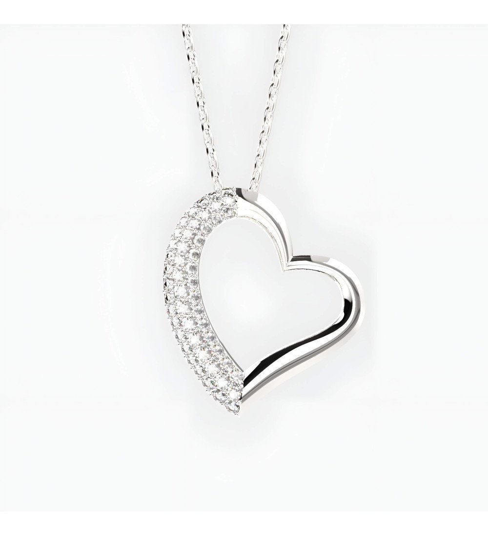 Geschenk Silber Passion Herz Halskette mit funkelnden Zirkonen 0469L